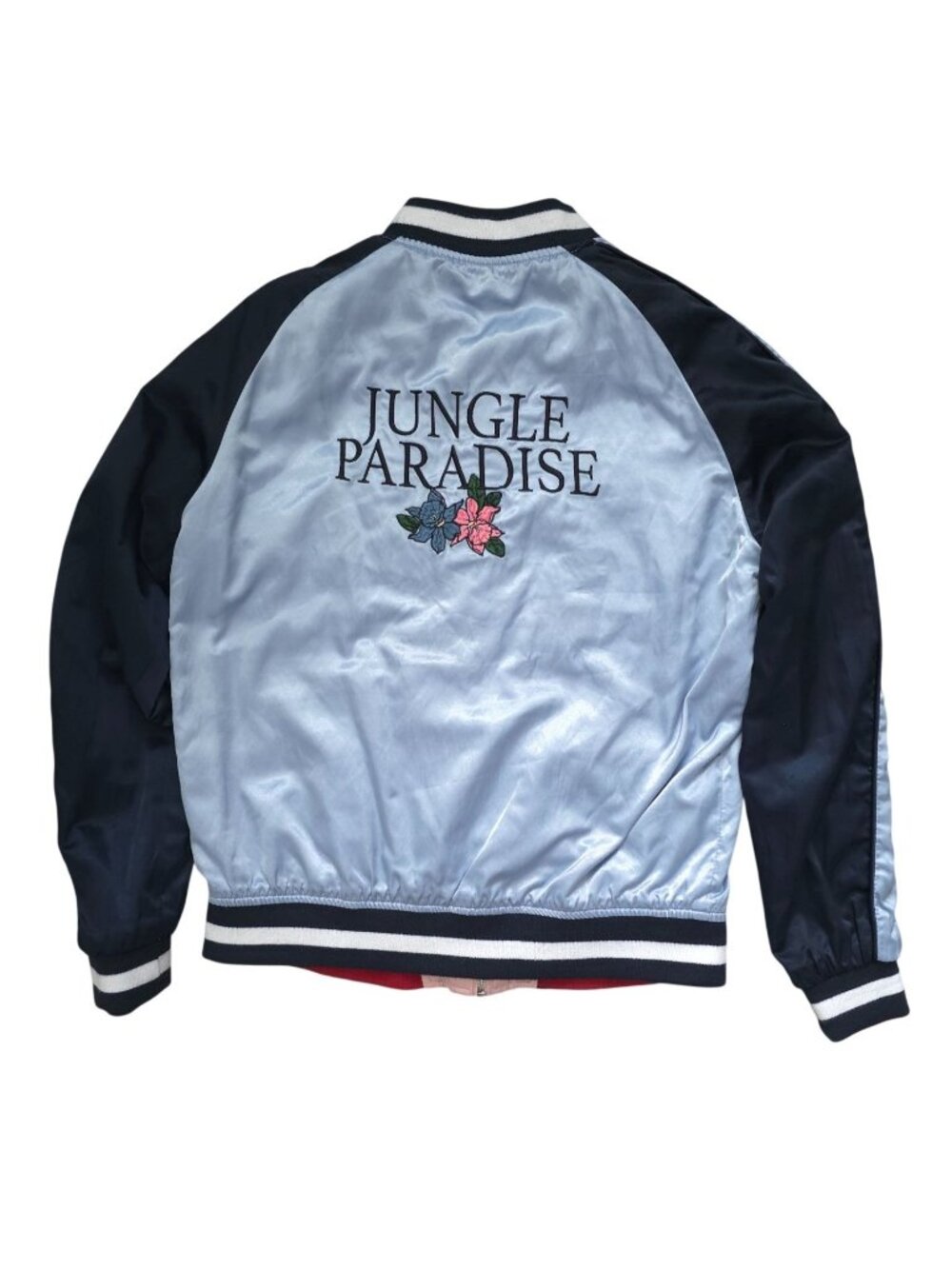 Guess Shirley Reversible Embroidered Tiger & Flamingo Satin Bomber Jacket Sz M - Picture 5 of 14